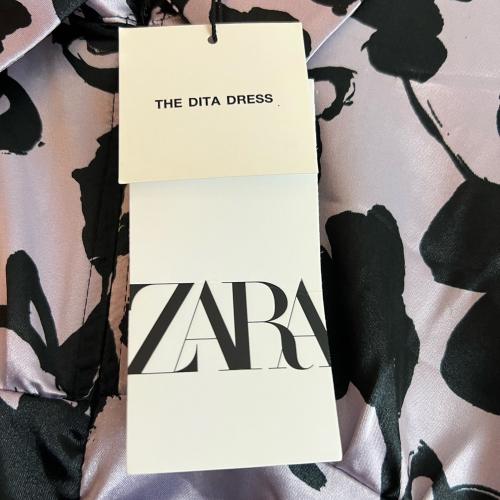 Zara Satin Lavender & Black The Dita Floral Dress - Picture 8 of 9